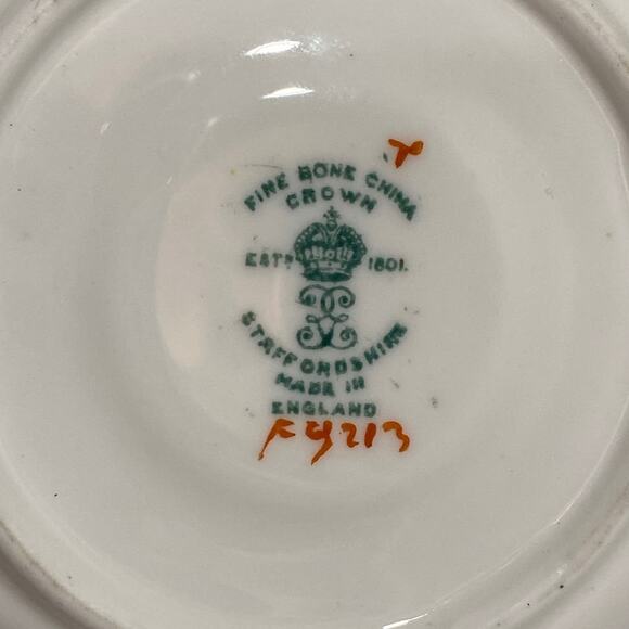 Crown Staffordshire bone china porcelain demitasse teacup & saucer set floral - Picture 6 of 7